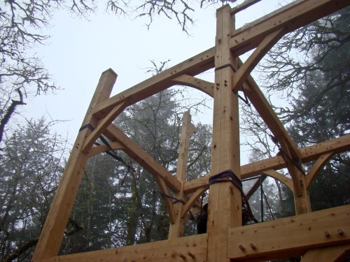 Raising the frame of a "treehouse" in Salem last month